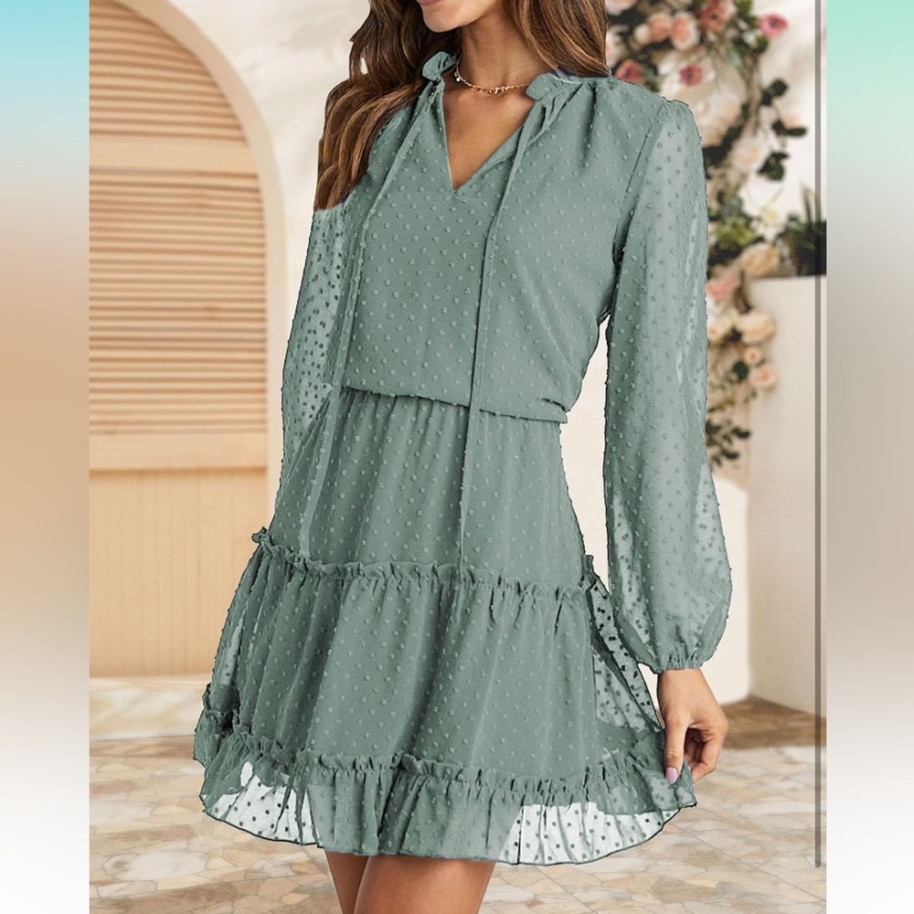 Olive Green Ruffle Tiered A Line Dress